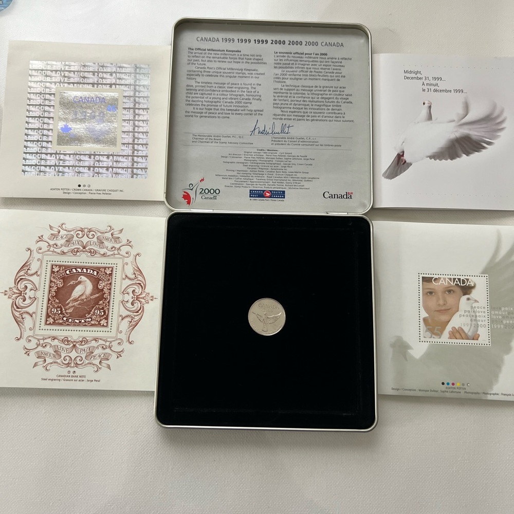 VINTAGE Canada coin & STAMPS Set, 1999 / 2000 ,  Millennium Keepsake